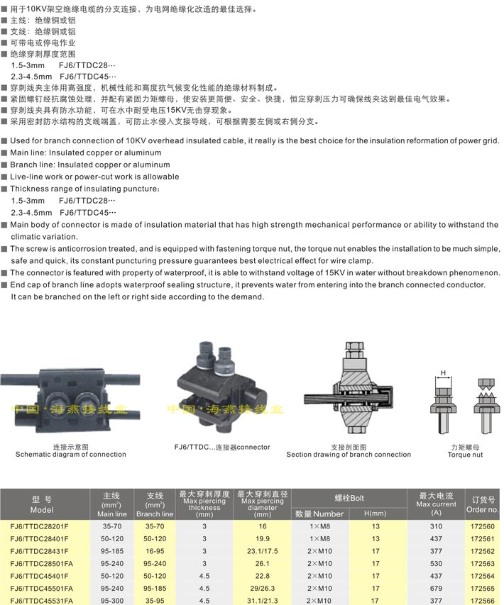 FJ6/TTDC系列绝缘穿刺线夹